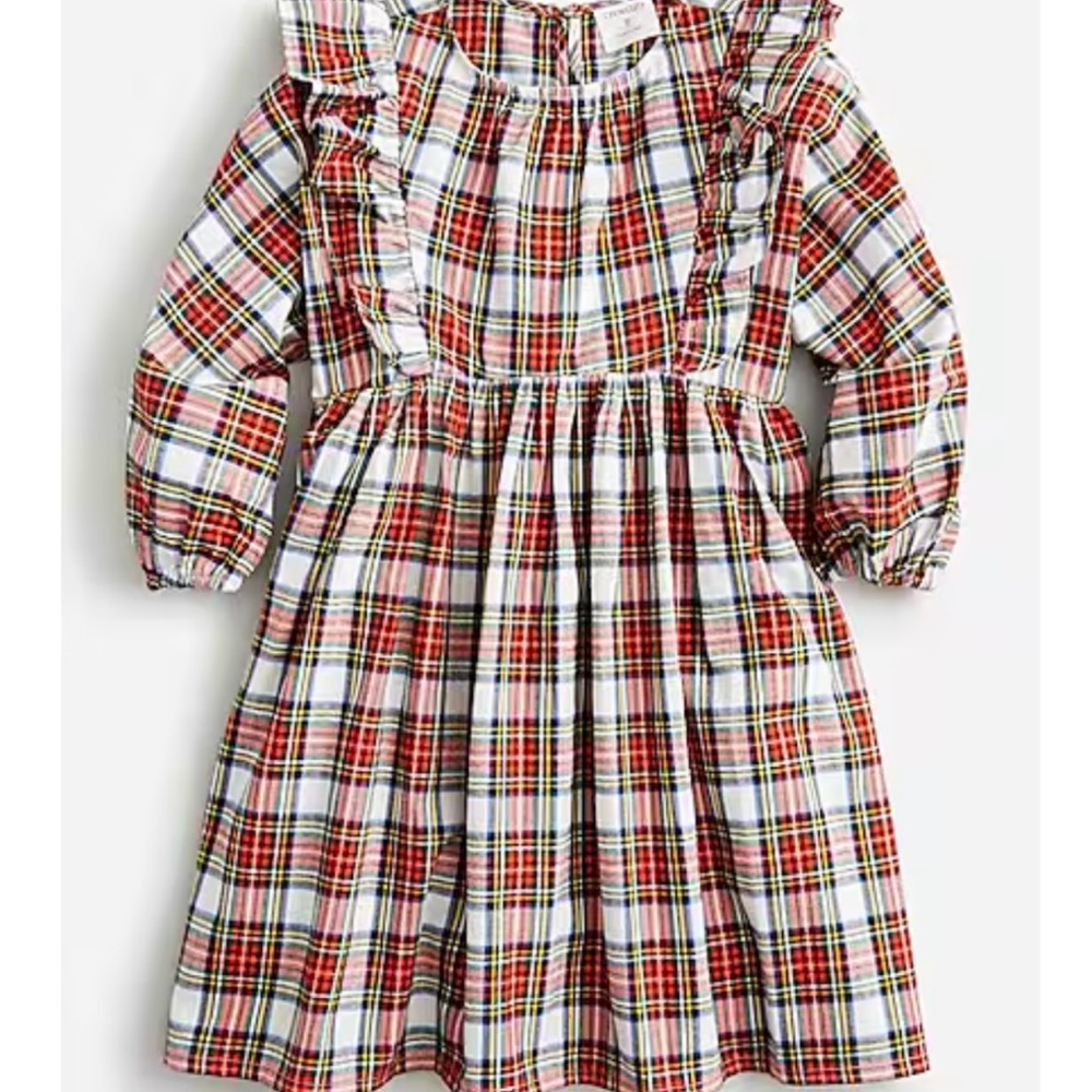 J. Crew Crewcuts Girls' long-sleeve ruffle-shoulder dress Snowy Stewart plaid 12